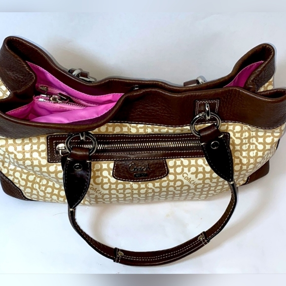 🏖️ Coach Penelope Op Art Brown & Cream Leather & Coated Canvas - Picture 6 of 13